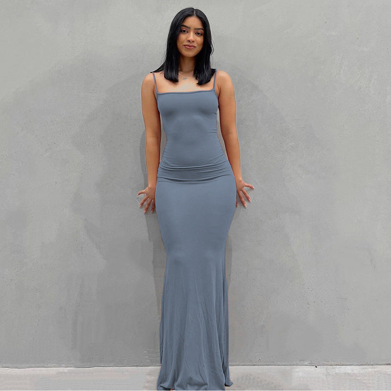 Vestido Largo Maxi A-Line sin Mangas – Vestido de Verano Minimalista de Cintura Alta