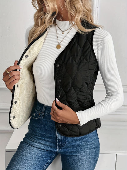 Women’s Warm Lined Zip-Up Winter Vest – Soft V-Neck Outerwear