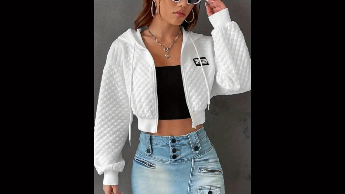 Women’s Elegant Letter Hoodie – Red & Black Cropped Street Pullover