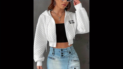 Women’s Elegant Letter Hoodie – Red & Black Cropped Street Pullover