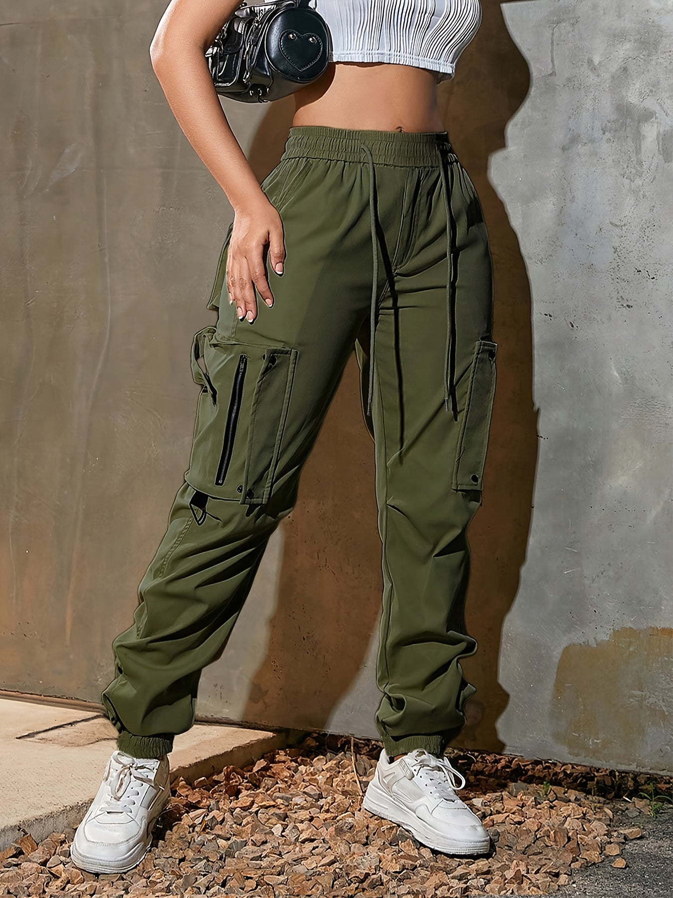 Pantalon cargo à cordon de serrage pour femme – Coupe décontractée style urbain, multipoches