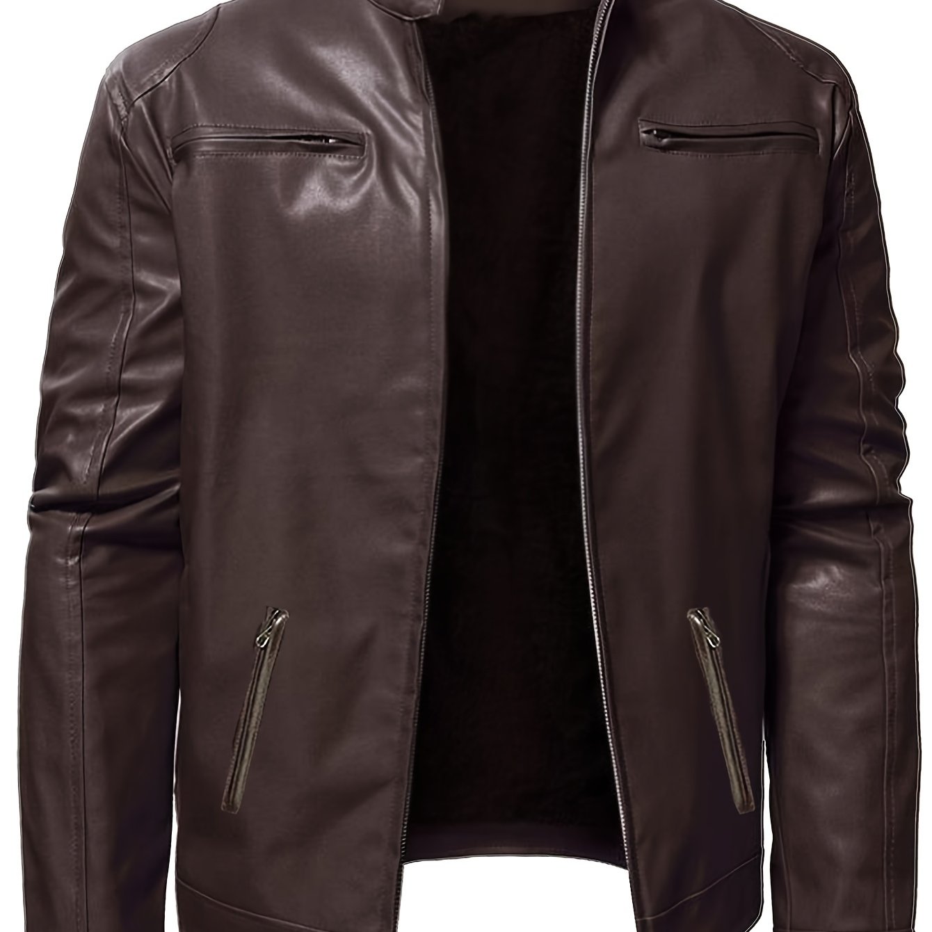 Men’s Windproof PU Jacket – Stand Collar Motorcycle Street Coat