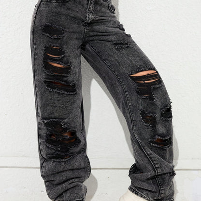 Vaqueros anchos vintage desgastados – Denim clásico lavado azul estilo urbano