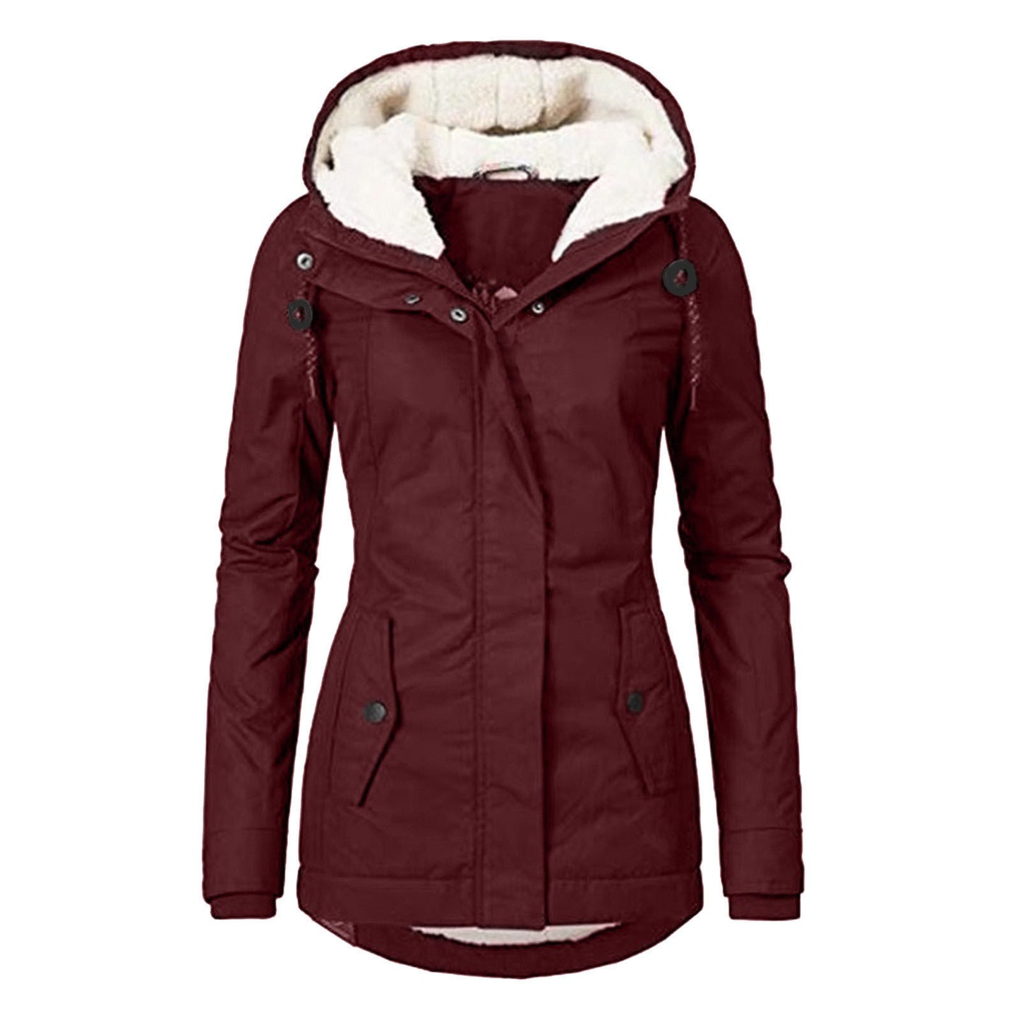 Loom & Soul™ Cozy Fleece Hooded Jacket – Women’s Warm Zip-Up Winter Coat with Pockets & Faux Fur Lining