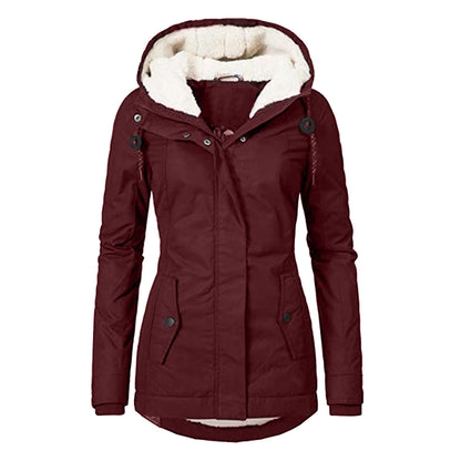 Loom & Soul™ Cozy Fleece Hooded Jacket – Women’s Warm Zip-Up Winter Coat with Pockets & Faux Fur Lining