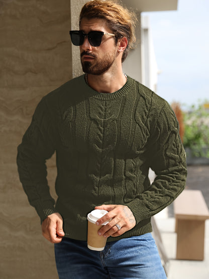 Men’s Striped Knit Sweater – Soft Crewneck Ribbed Trim Pullover