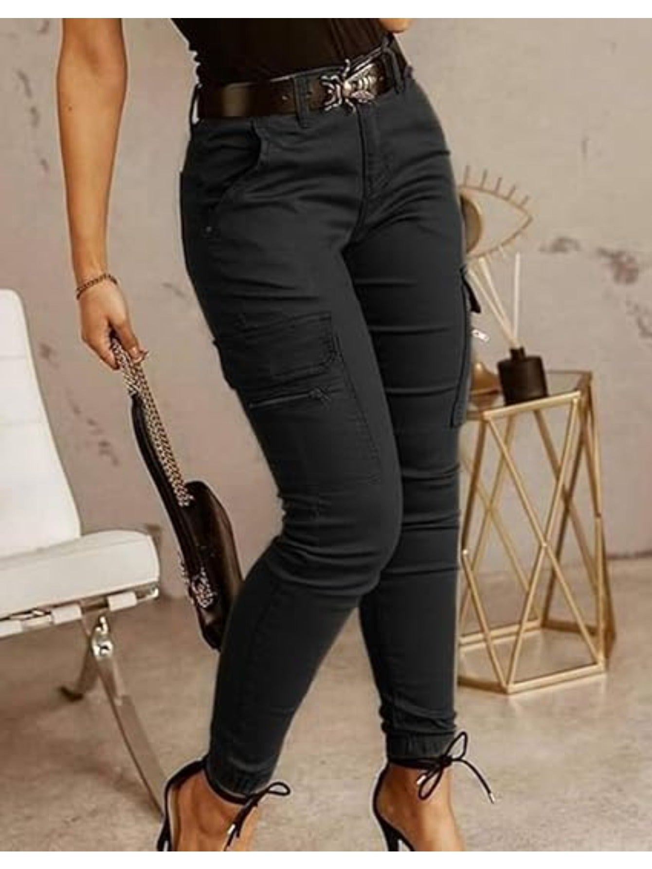 Jean Jogger Cargo Skinny Femme – Pantalon Slim Stretch Utilitaires