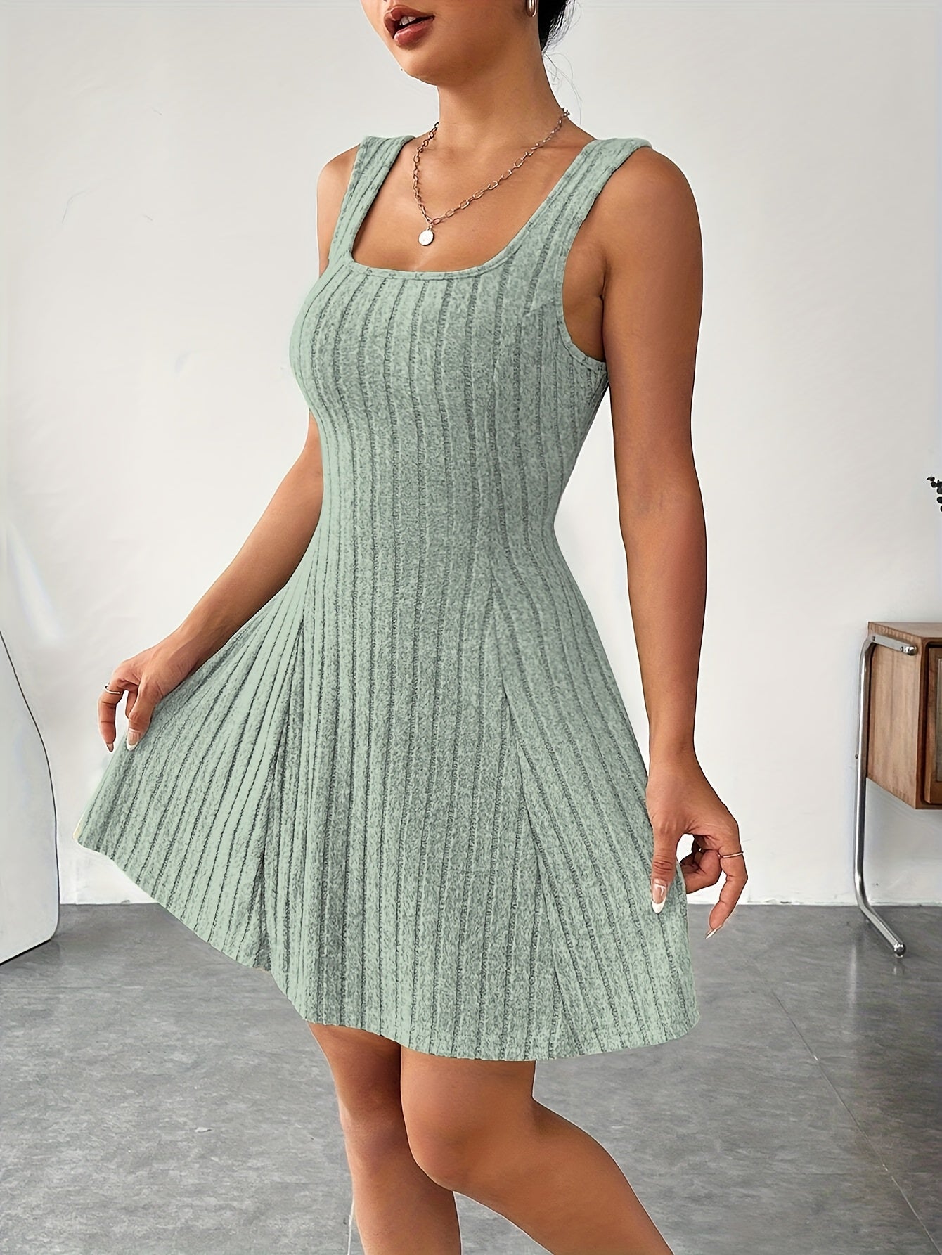 Women’s Ribbed Two-Piece Dress Set – Hooded Short Top & Bodycon Dress