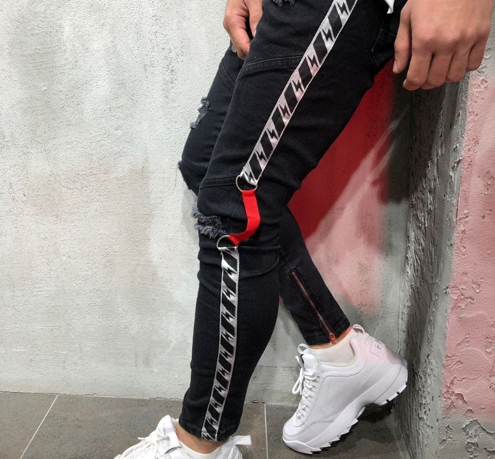 Loom & Soul™ Shredded Hem Skinny Jeans – Men’s Black Slim-Fit Denim Pants