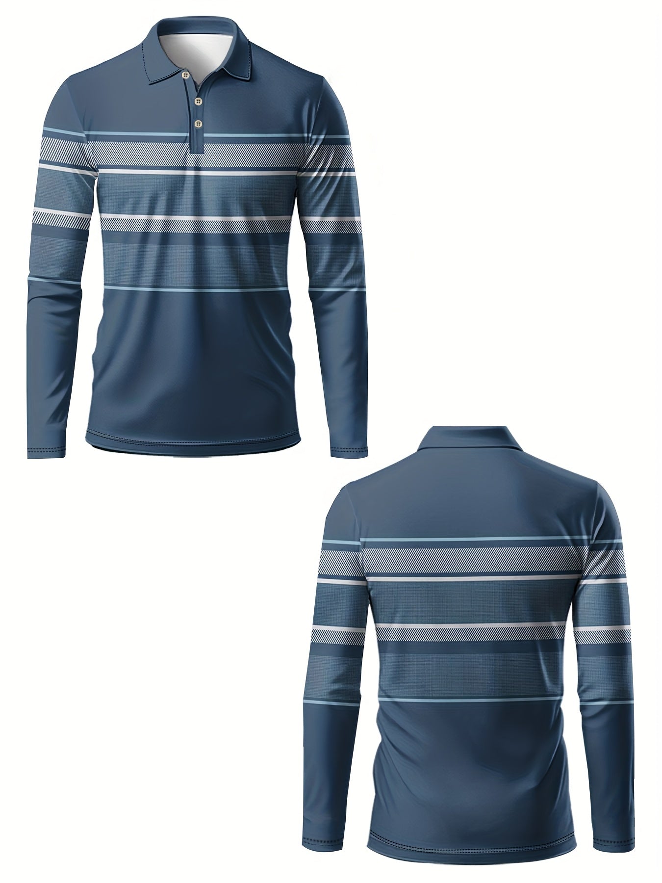 Polo rayé bleu et blanc pour homme – Polo décontracté à manches longues style preppy