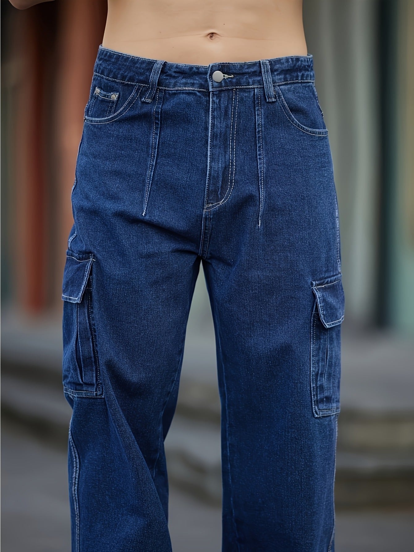 Jean taille large urbain – Jean délavé à poches multiples