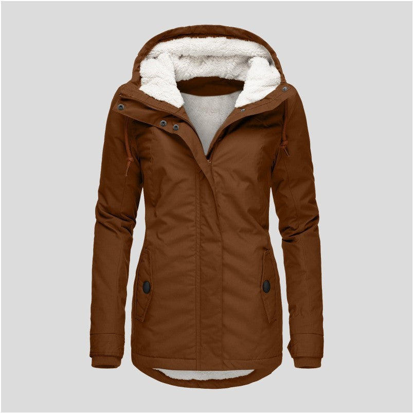 Loom & Soul™ Cozy Fleece Hooded Jacket – Women’s Warm Zip-Up Winter Coat with Pockets & Faux Fur Lining