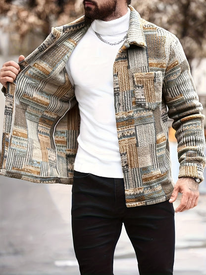 Veste polaire géométrique rétro pour homme – Surchemise boutonnée vintage