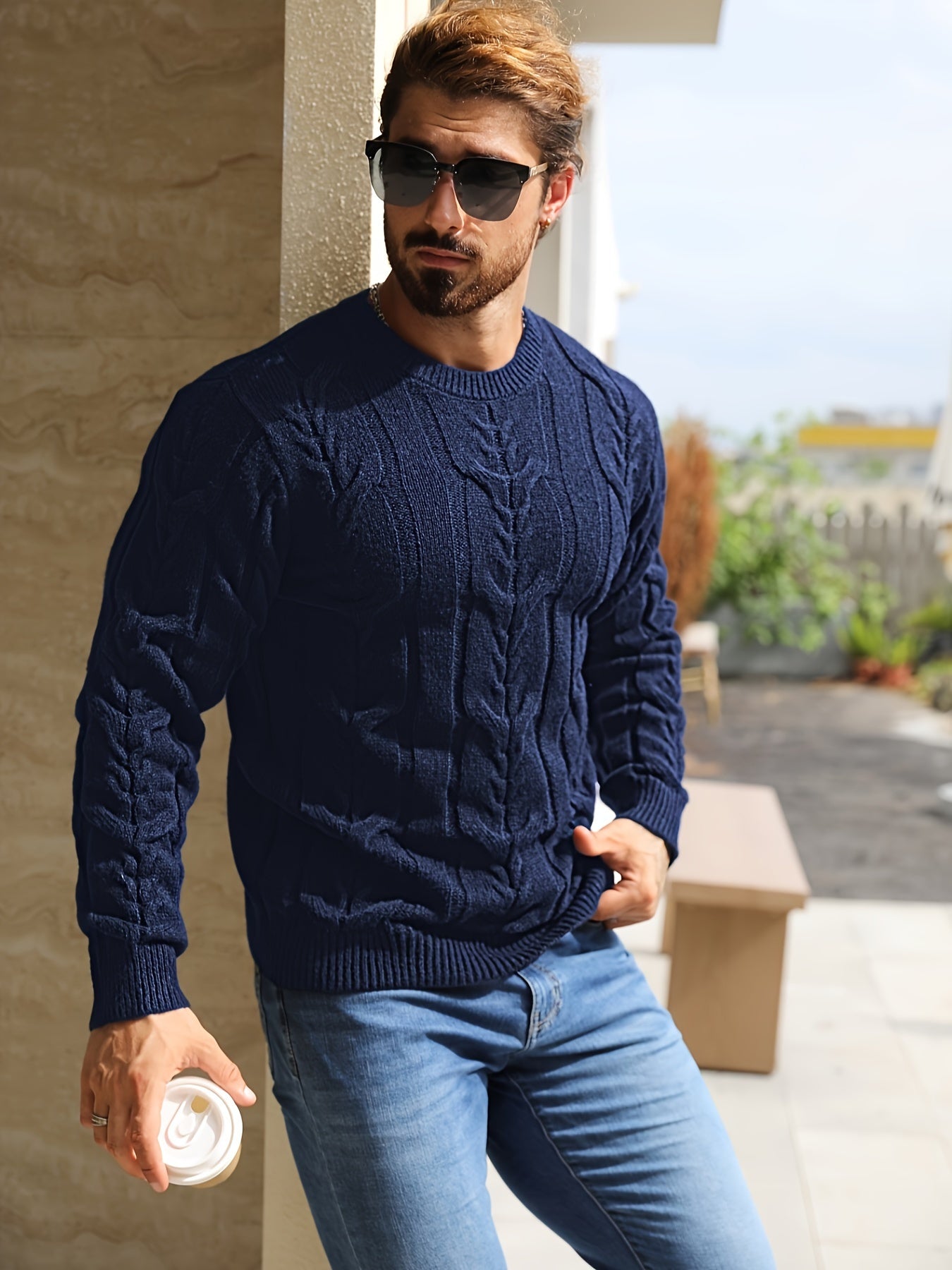 Men’s Striped Knit Sweater – Soft Crewneck Ribbed Trim Pullover