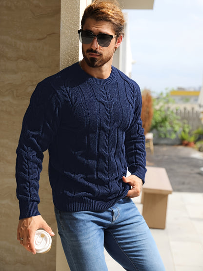 Men’s Striped Knit Sweater – Soft Crewneck Ribbed Trim Pullover