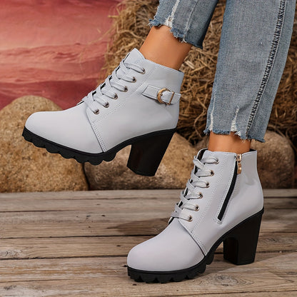 Botines de tacón alto para mujer - Tacón de bloque, elegantes, sin cordones