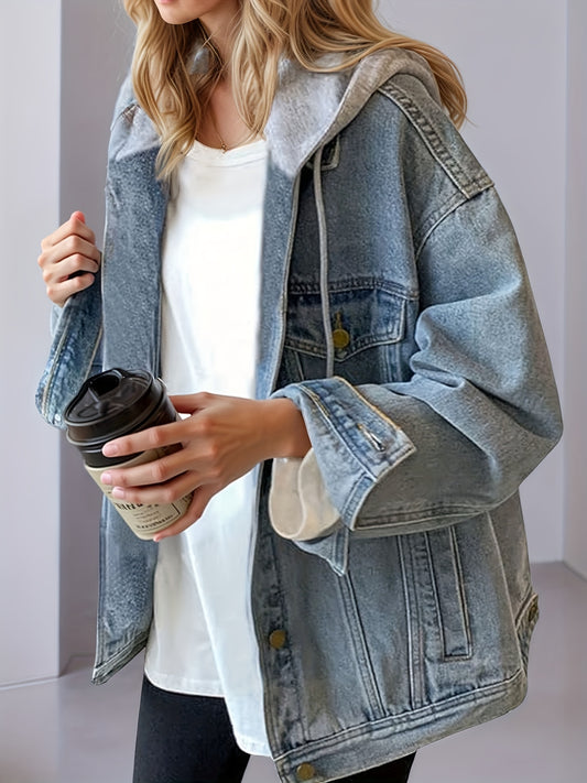 Women’s Oversized Hooded Denim Jacket – Lightweight Retro Fit
