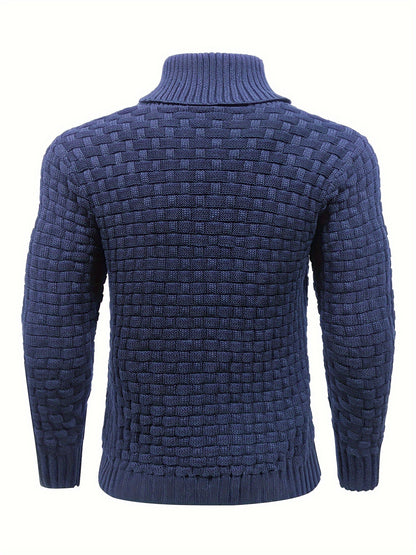 Men’s Waffle Knit Sweater – High Stretch Pullover with Lapel Collar
