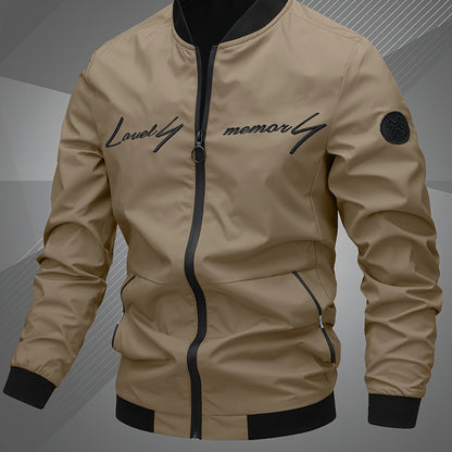 Men’s Letter Embroidered Bomber Jacket – Sporty Casual Streetwear