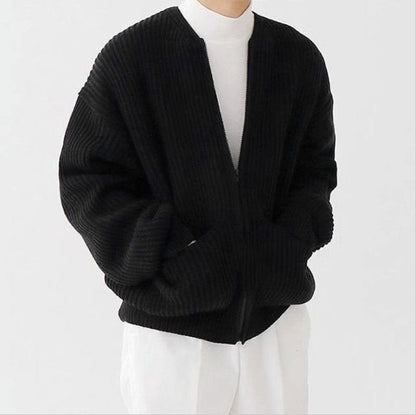 Loom & Soul™ Men’s Zip-Up Knitted Cardigan – Soft Funnel Neck Sweater with Pockets for All-Season Comfort