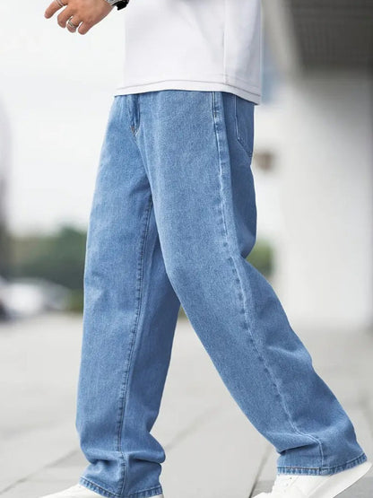 Jean droit décontracté en jean pour homme – Pantalon en coton taille mi-haute