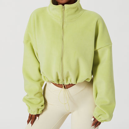 Chaqueta deportiva de mujer con cuello alto, tipo cachemir – Corte suelto de otoño