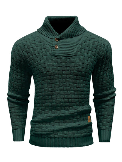 Men’s Waffle Knit Sweater – High Stretch Pullover with Lapel Collar