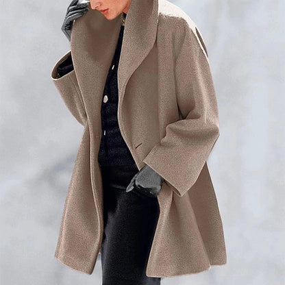 Abrigo suelto de lana para mujer – Chaqueta de invierno casual con cuello redondo