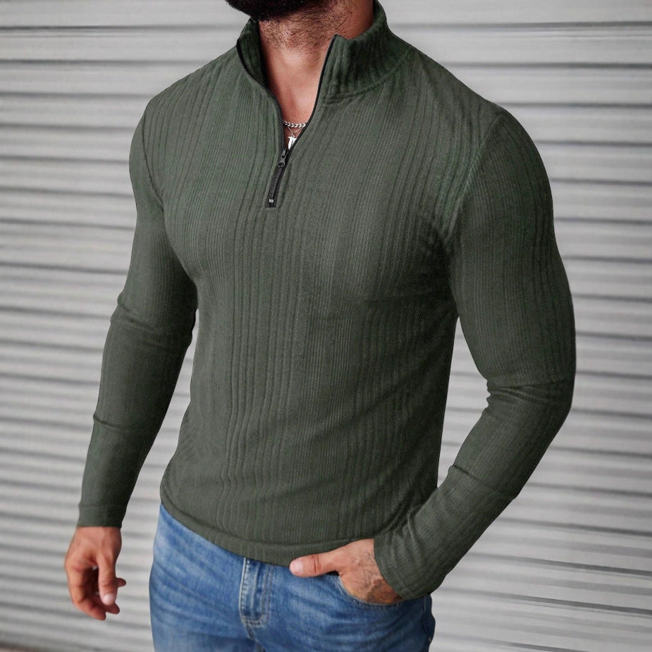 Sweat à capuche côtelé à col montant pour homme – Coupe ajustée et épaisse