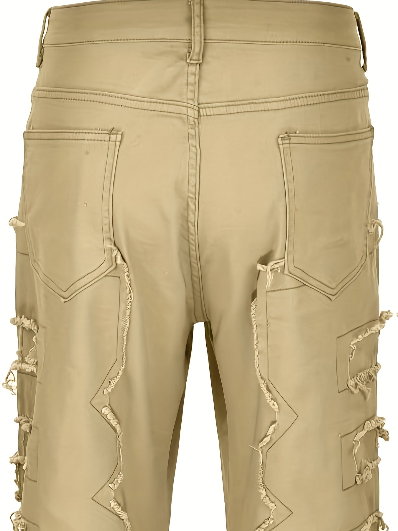 Men's Distressed Slim-Fit Jeans – Layered Rips & Patchwork Street Denim