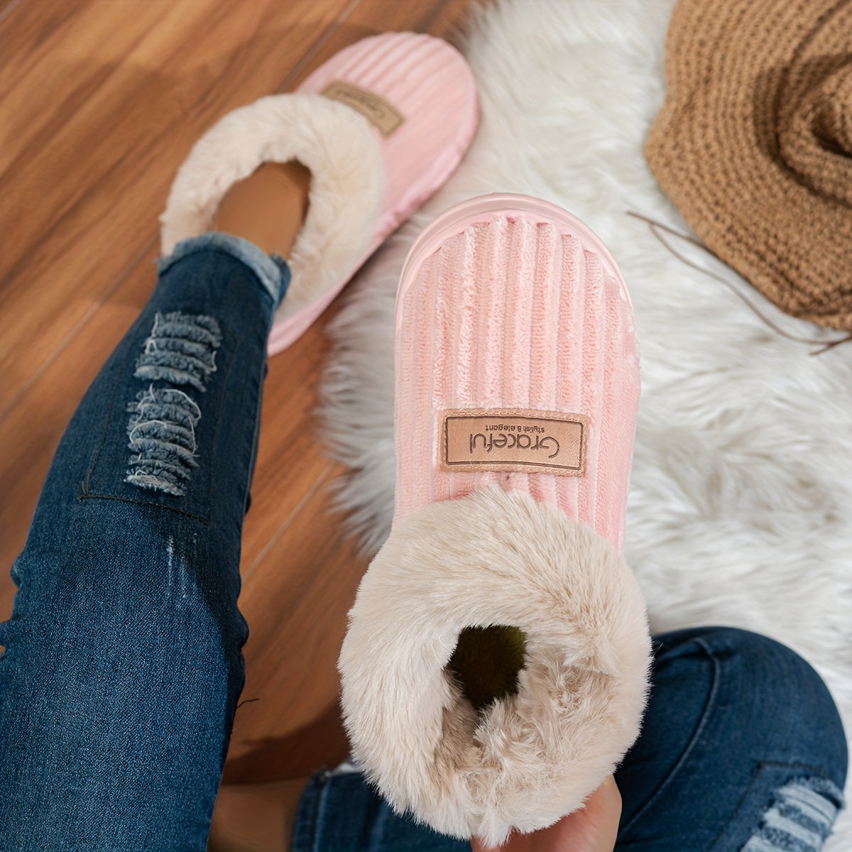 Pantuflas de Mujer con Suela Gruesa – Comodidad Cálida de Invierno para Interiores