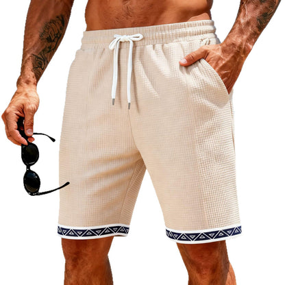 Men’s Waffle Beach Shorts – Breathable Patchwork Summer Fit