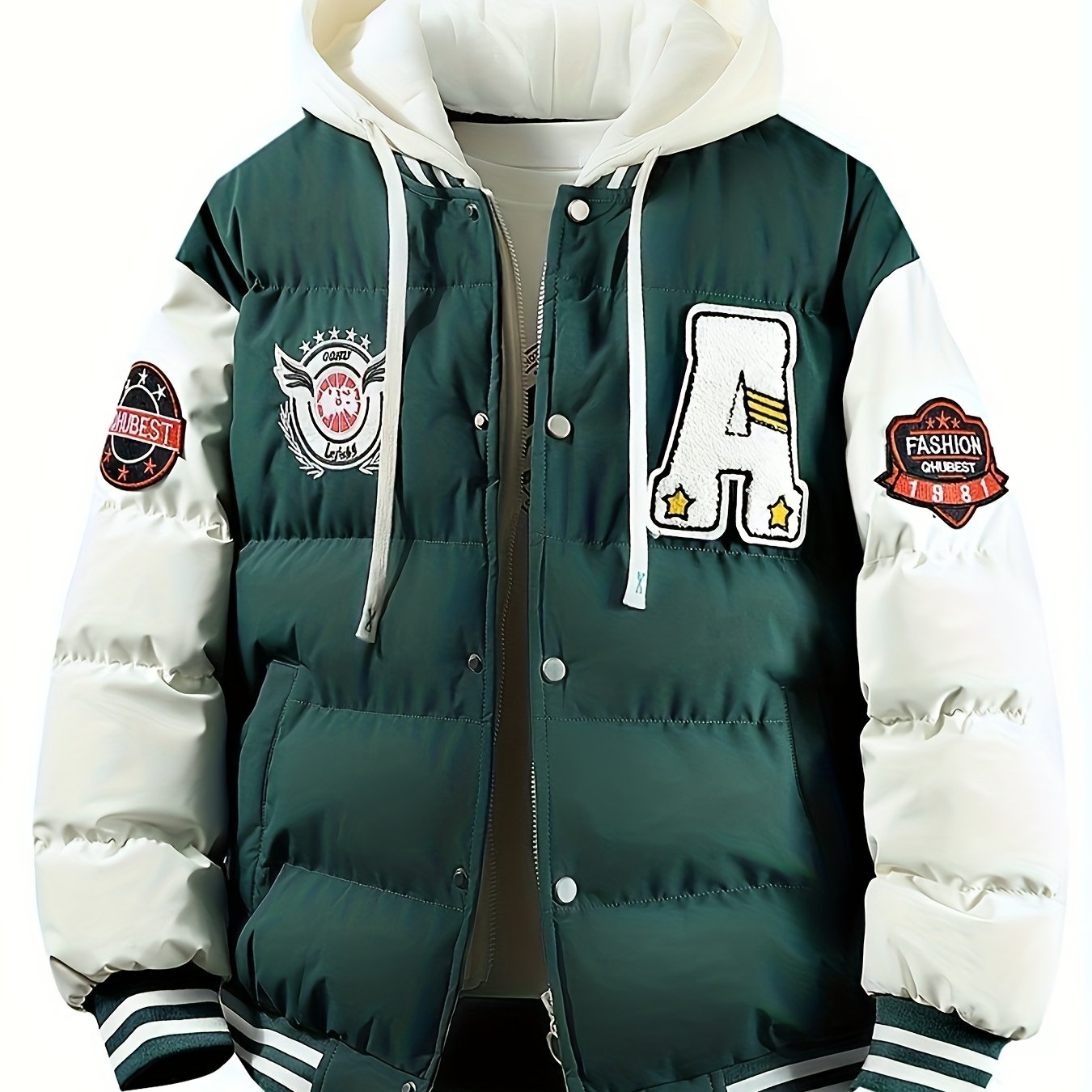 Loom & Soul Men’s Retro Hooded Baseball Jacket – Warm Color-Block Outerwear