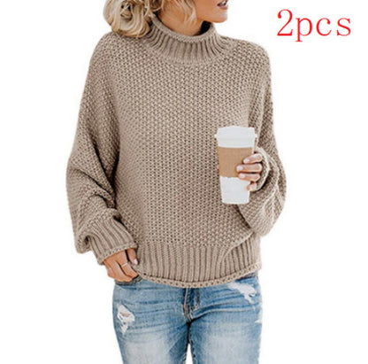 Loom & Soul™ Women’s Solid Turtleneck Sweater – Winter Knitted Long-Sleeve Pullover