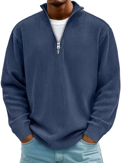 Men’s Corduroy Zip Stand Collar Sweatshirt – Casual Long Sleeve Top