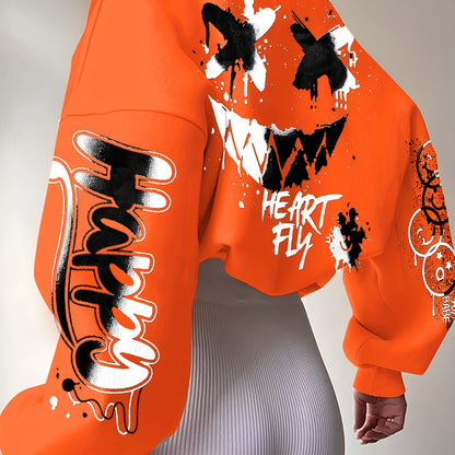 Women’s Graffiti Letter Sweatshirt – Black Artistic Fall/Winter Pullover