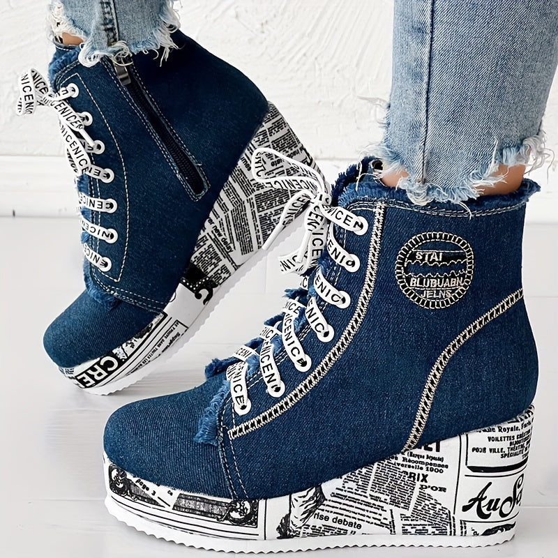 Women’s Dazzle Chunky Heel Boots – Lace-Up Heart Lace Ankle Booties