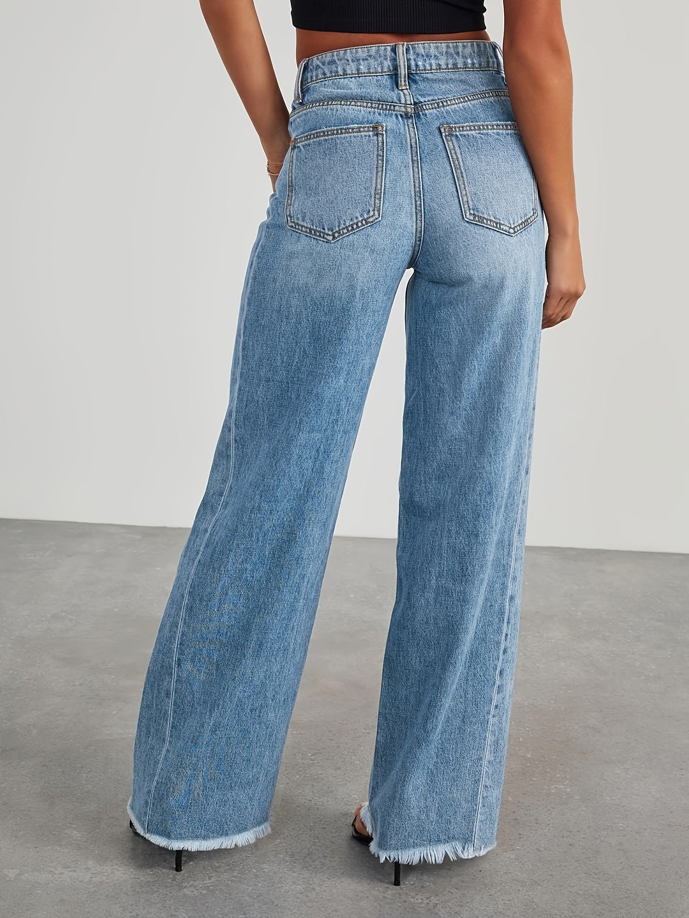 Women’s High-Waist Wide-Leg Jeans – Casual Stretch Baggy Denim