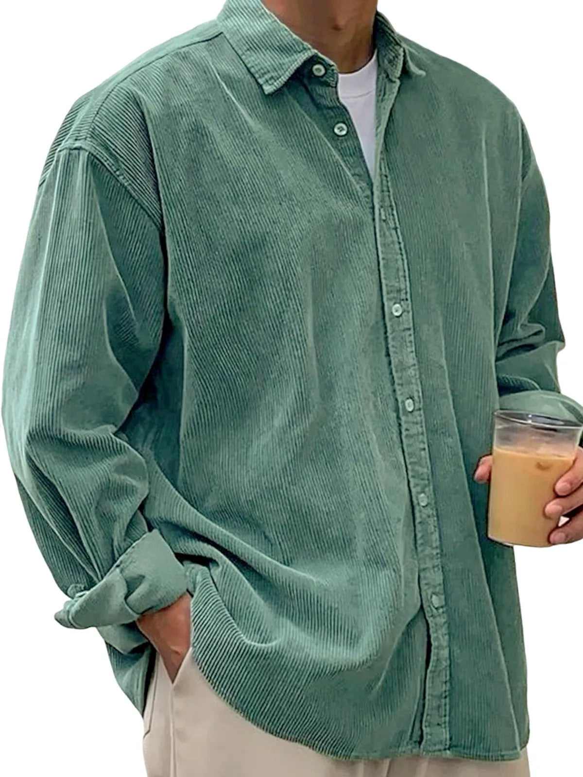 Veste-chemise en velours côtelé pour homme – Manteau décontracté coupe ample pour l'automne
