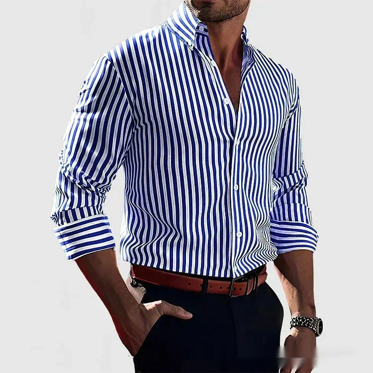 Loom & Soul™ Men’s Striped Long-Sleeve Shirt – Casual Lapel Button Down Top