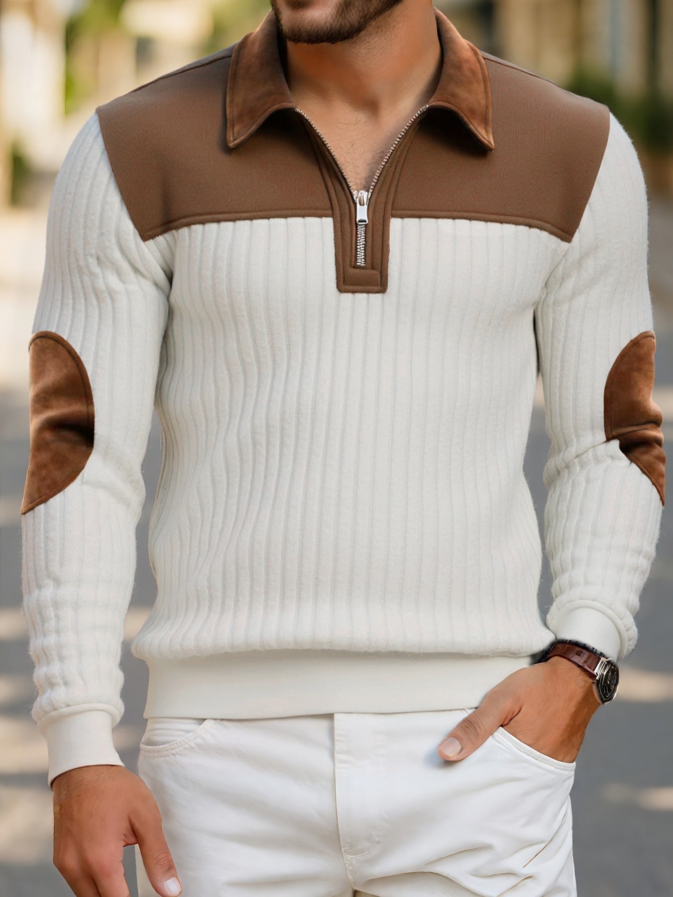 Men’s Full-Zip Winter Sweater – Thick Knit Stand Collar Pullover