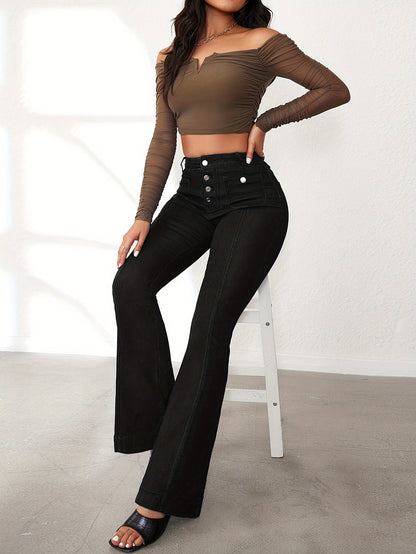 Women’s High-Waist Flare Jeans – Stretchy Vintage Bell Bottoms