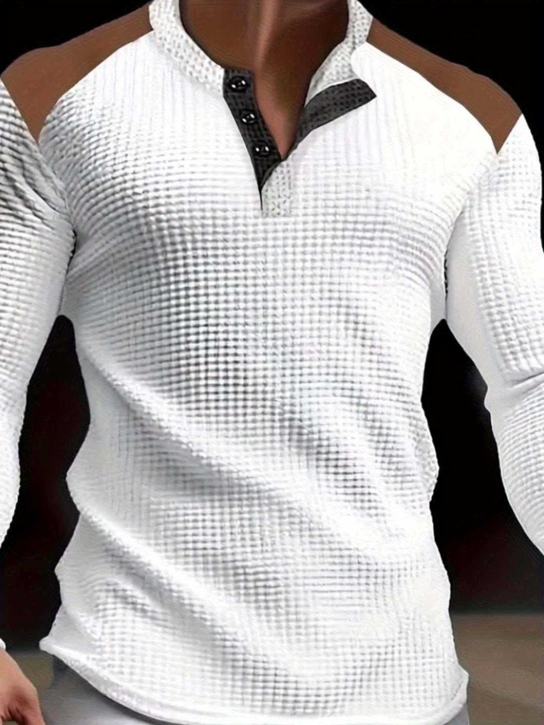 Men’s Waffle-Knit Henley Shirt – Long Sleeve Contrast Casual Top