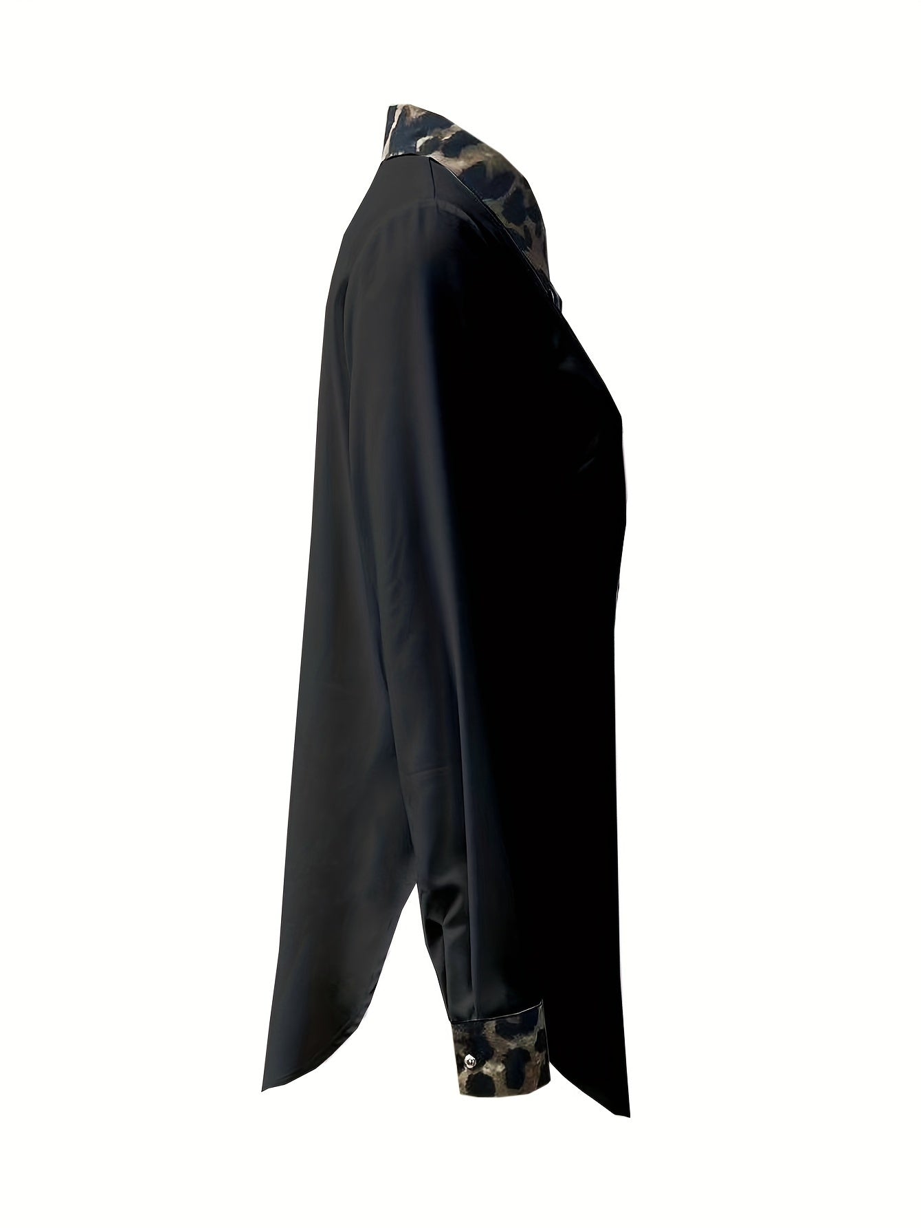 Women’s Contrast Leopard Shirt – Button-Front Long Sleeve Blouse