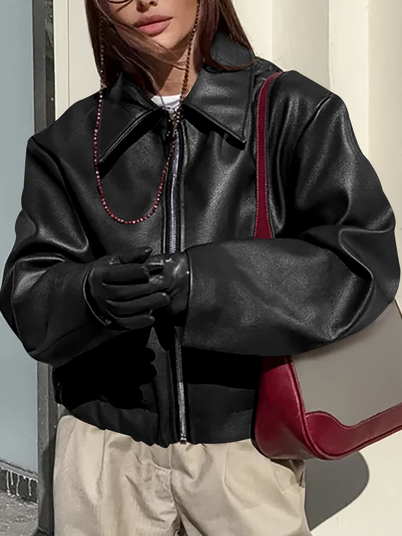 Women’s Retro Motorcycle Jacket – Classic Lapel All-Season Casual Coat