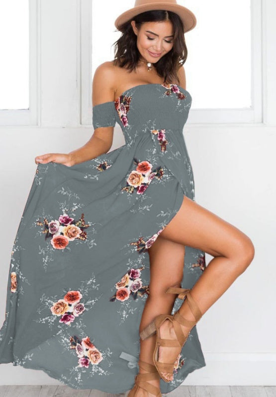 Boho Off-Shoulder Maxi Dress – Summer Beach Flow Dress for Women