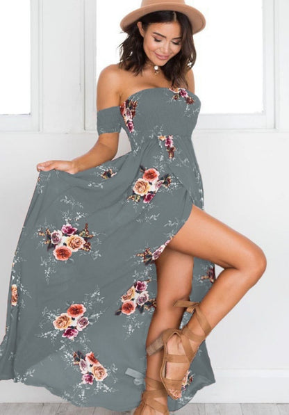 Boho Off-Shoulder Maxi Dress – Summer Beach Flow Dress for Women