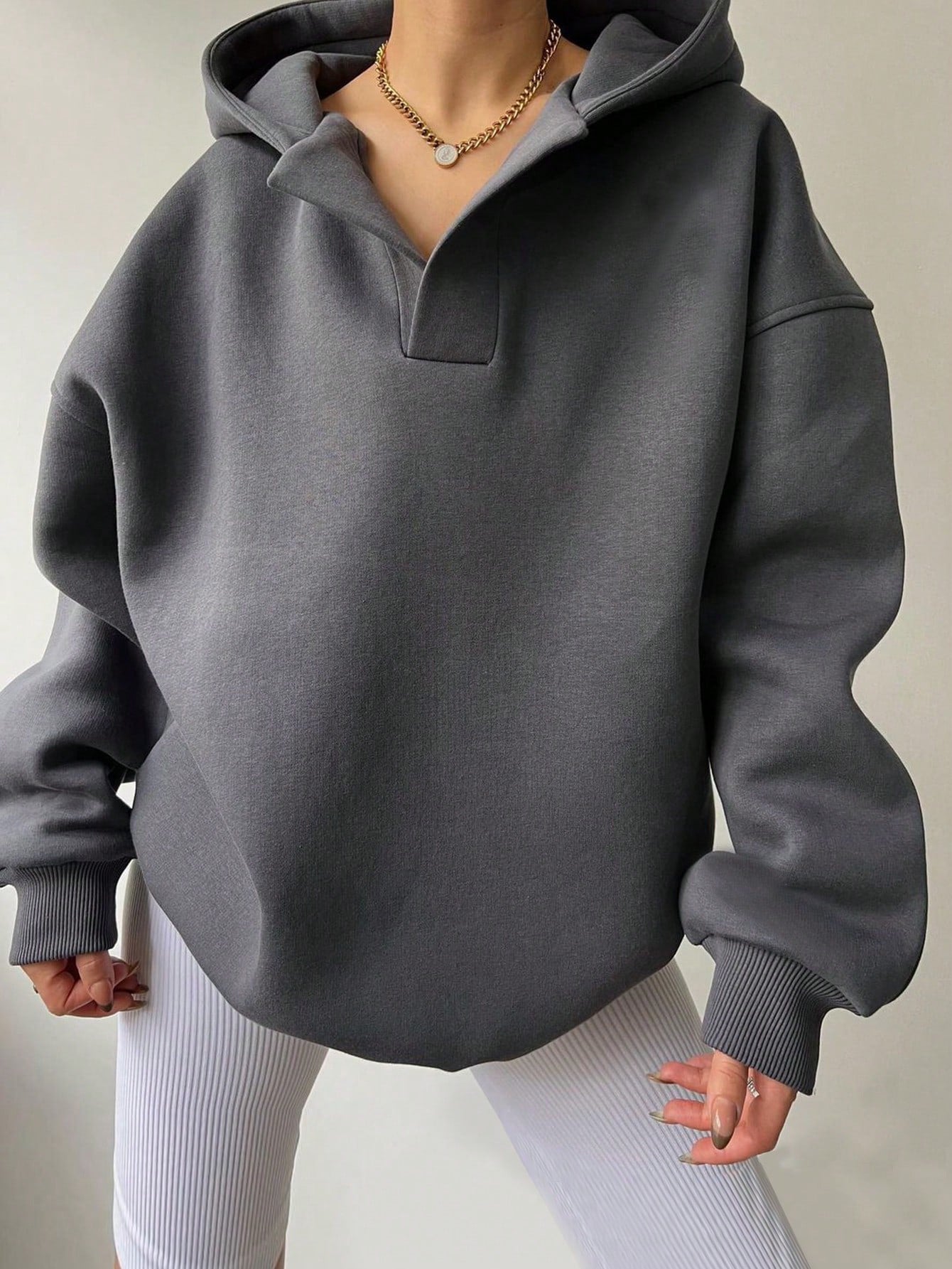 Sudadera con capucha de color liso para mujer – Sudadera holgada de manga larga
