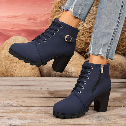 Botines de tacón alto para mujer - Tacón de bloque, elegantes, sin cordones