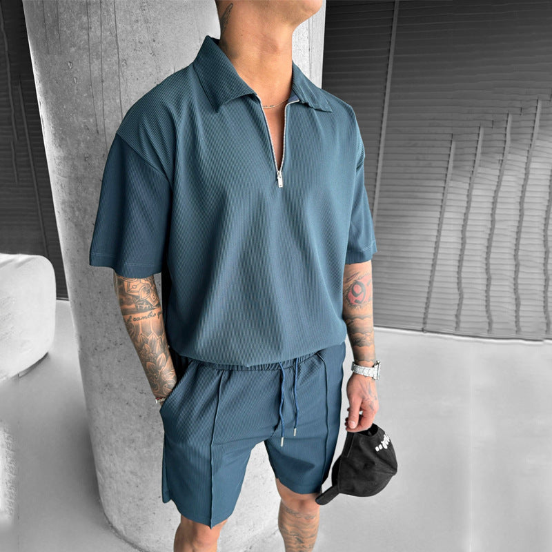 Loom & Soul™ Men’s Zipper Polo & Shorts Set – Summer Casual 2-Piece Outfit